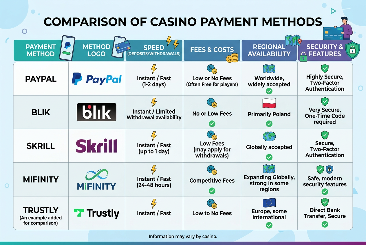 Infografika porównująca metody płatności PayPal vs BLIK vs Skrill