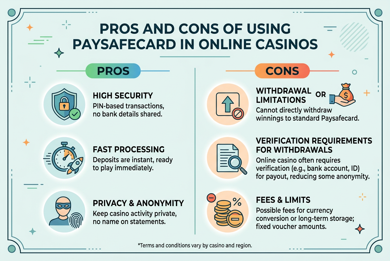 Zalety i wady Paysafecard w kasynach online - infografika
